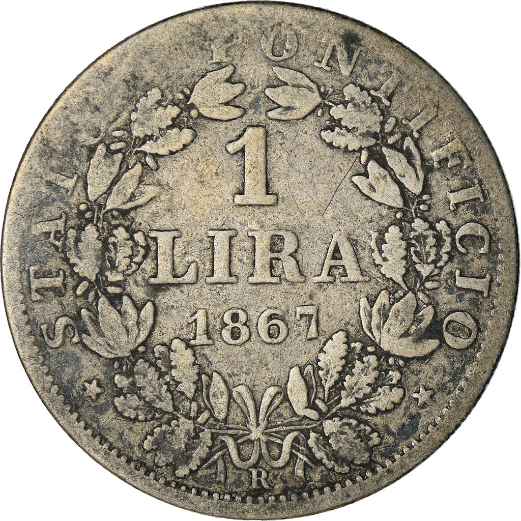 Moneta, DEPARTAMENTY WŁOSKIE, PAPAL STATES, Pius IX, Lira, 1867, Roma