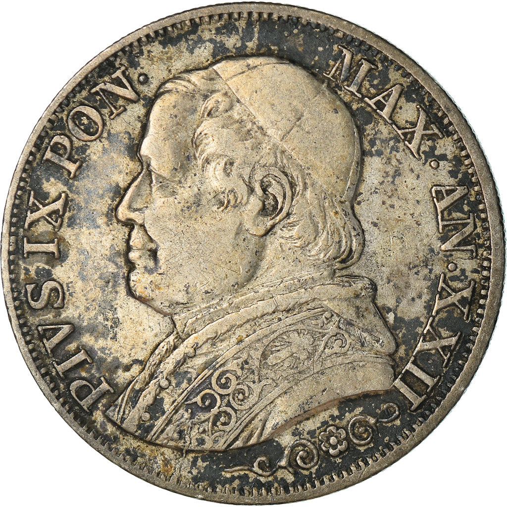 Moeda, ESTADOS ITALIANOS, PAPAL STATES, Pius IX, Lira, 1868, Rome, VF(30-35)