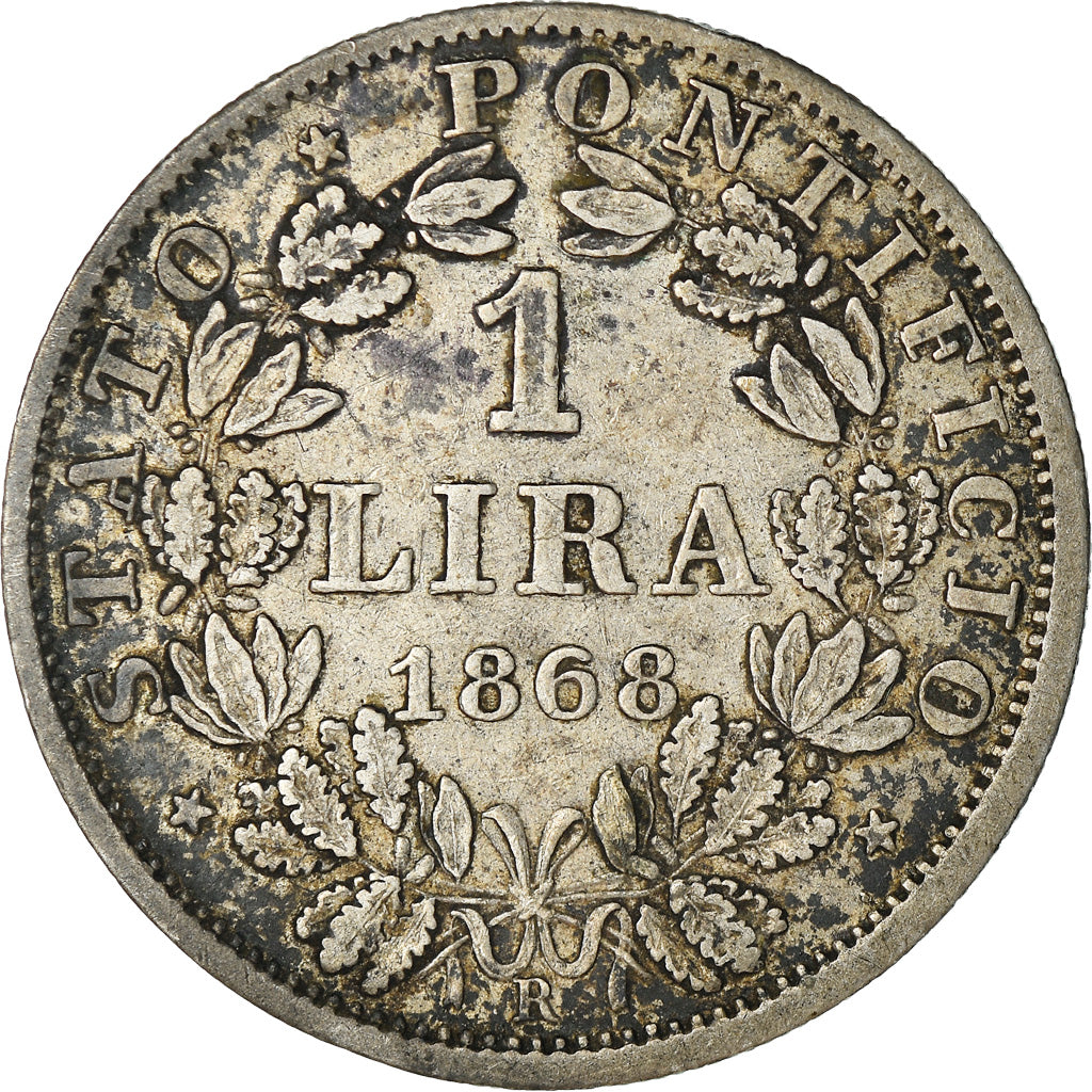 Moeda, ESTADOS ITALIANOS, PAPAL STATES, Pius IX, Lira, 1868, Rome, VF(30-35)