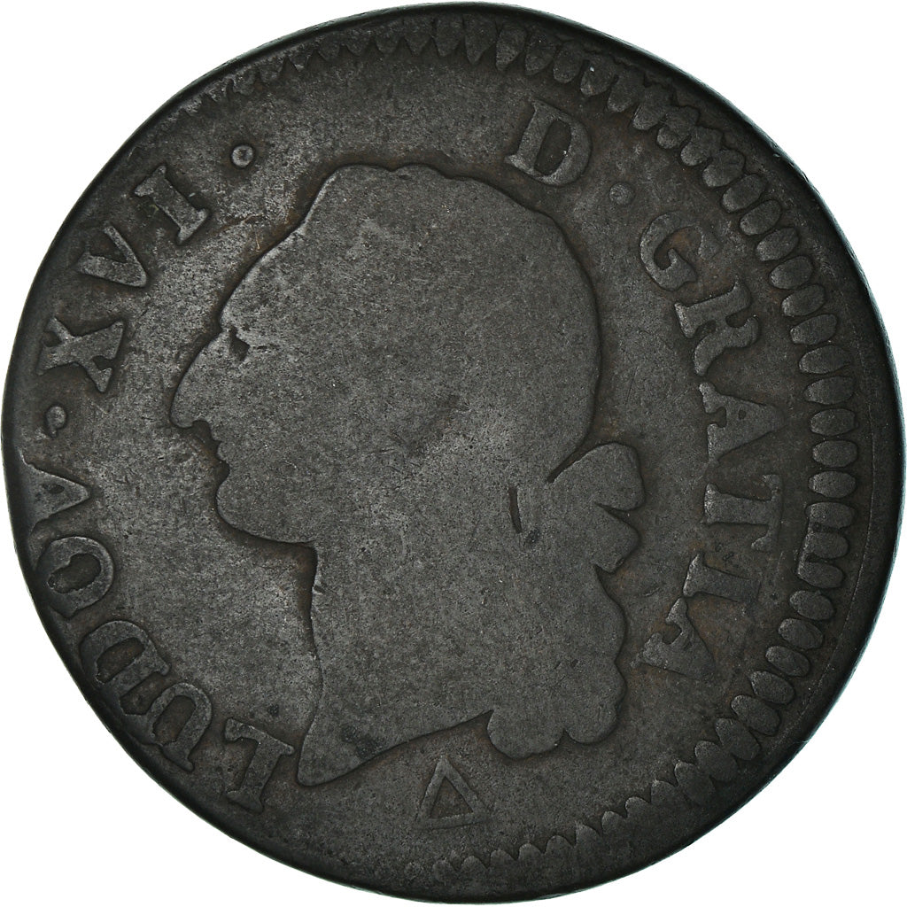 Moeda, França, Louis XVI, Sol ou sou, Sol, 1789, Orléans, AG(3), Cobre