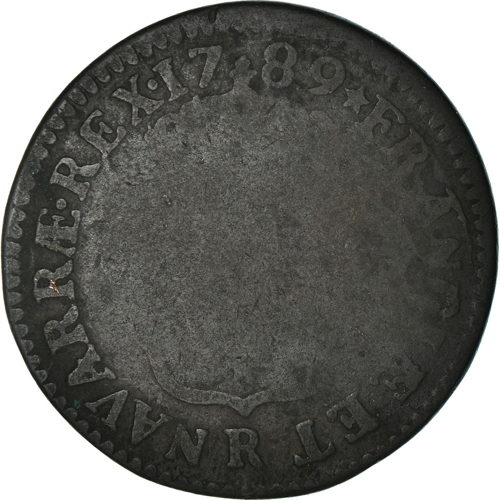 Moeda, França, Louis XVI, Sol ou sou, Sol, 1789, Orléans, AG(3), Cobre