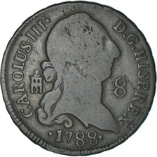 Moneta, Spagna, Charles III, 8 Maravedis, 1788, Segovia, MB, Rame, KM:408.2