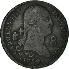 Moneda, España, Charles IV, 8 Maravedis, 1794, Segovia, BC, Cobre, KM:428
