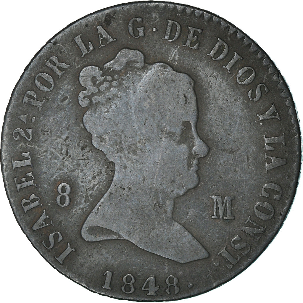 Moneda, España, Isabel II, 8 Maravedis, 1848, Jubia, BC+, Cobre, KM:531.2