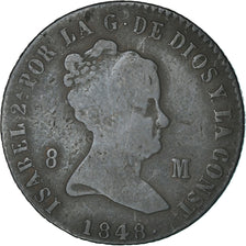Moneda, España, Isabel II, 8 Maravedis, 1848, Jubia, BC+, Cobre, KM:531.2