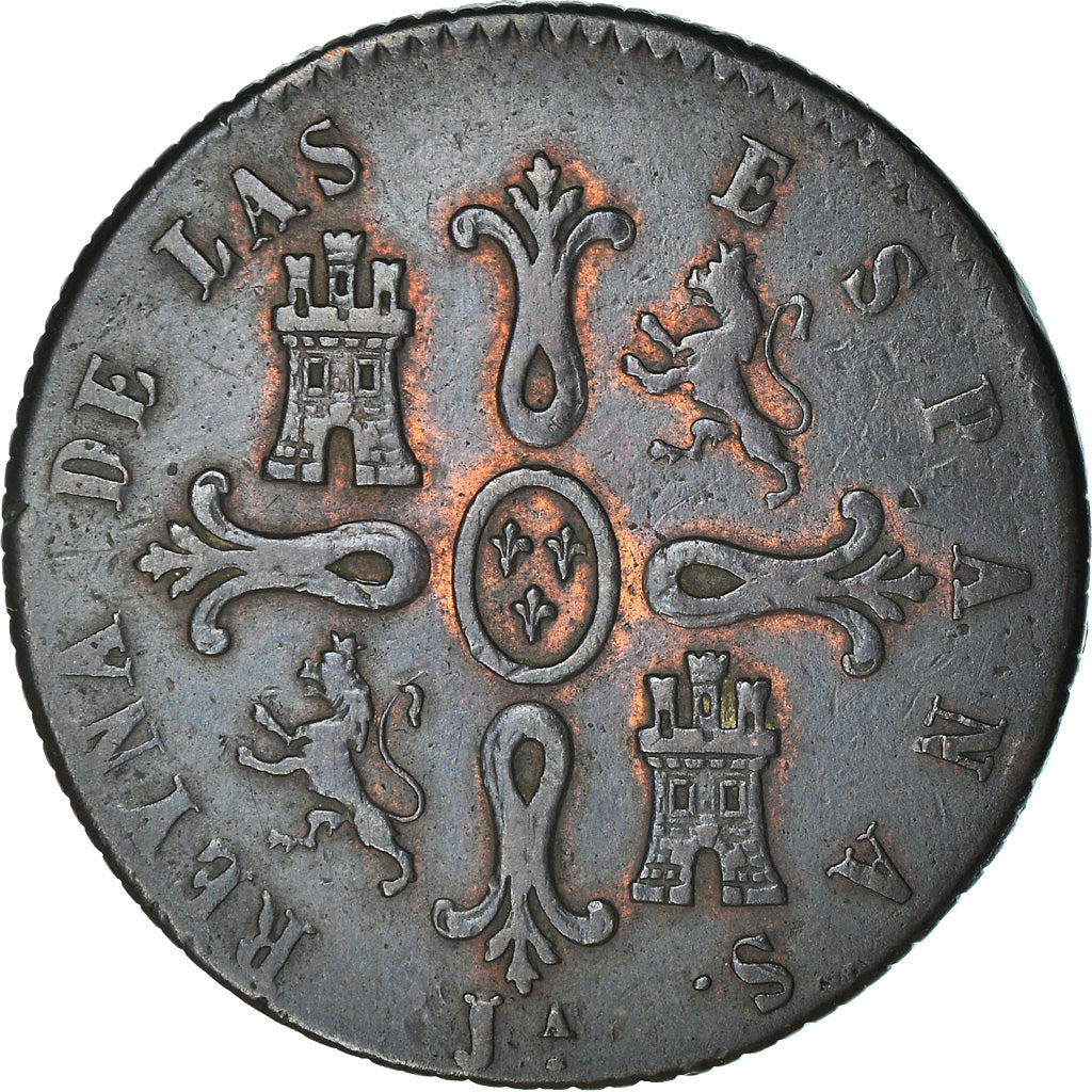 Moneda, España, Isabel II, 8 Maravedis, 1848, Jubia, BC+, Cobre, KM:531.2