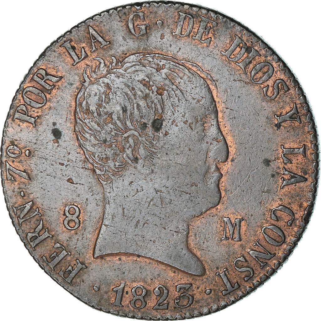 Coin, Spain, Ferdinand VII, 8 Maravedis, 1823, Jubia, VF(20-25), Copper