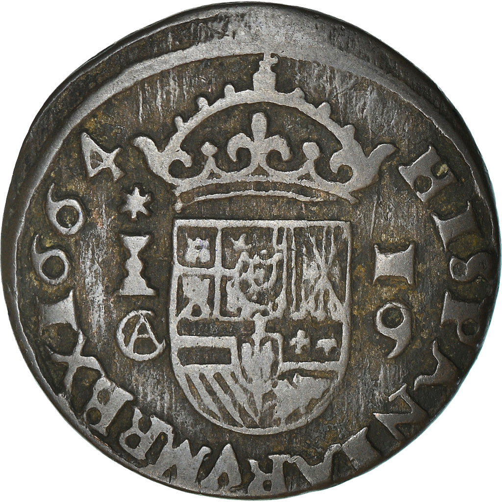 Monnaie, Espagne, Philippe IV, 16 Maravedis, 1664, Cuenca, TB, Cuivre, KM:172.3