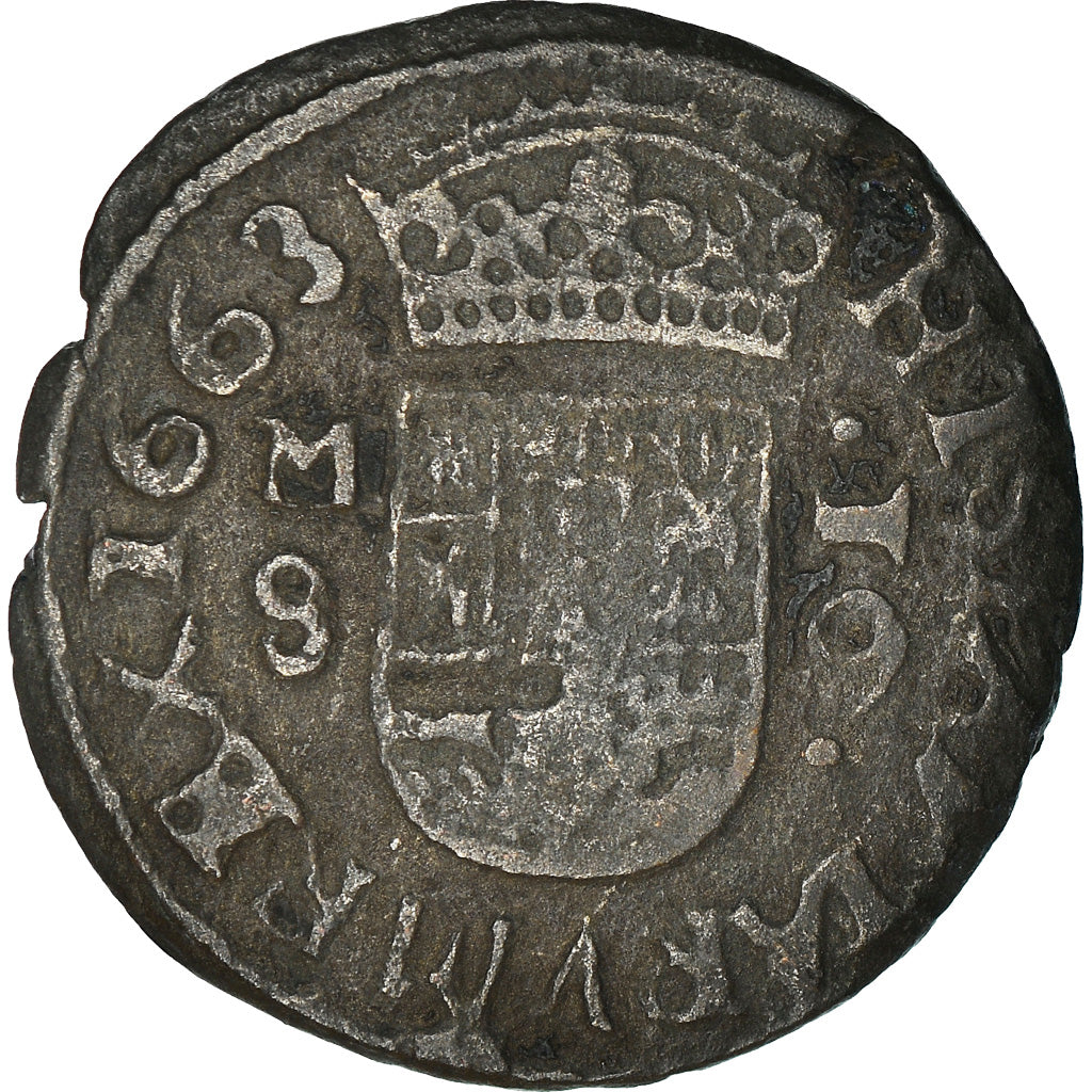 Moneda, España, Philip IV, 16 Maravedis, 1663, Madrid, BC+, Cobre, KM:172.5
