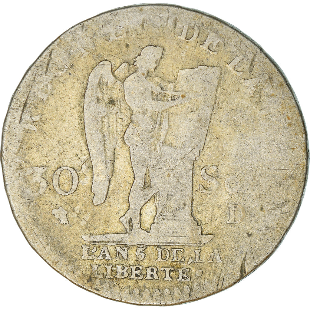 Munten, Frankrijk, 30 sols françois, 30 Sols, 1793 - An 5, Lyon, ZG, Zilver