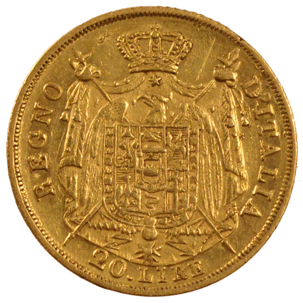 ITALIAN STATES, 20 Lire, 1810, Milan, KM #11, EF(40-45), Gold, 6.42