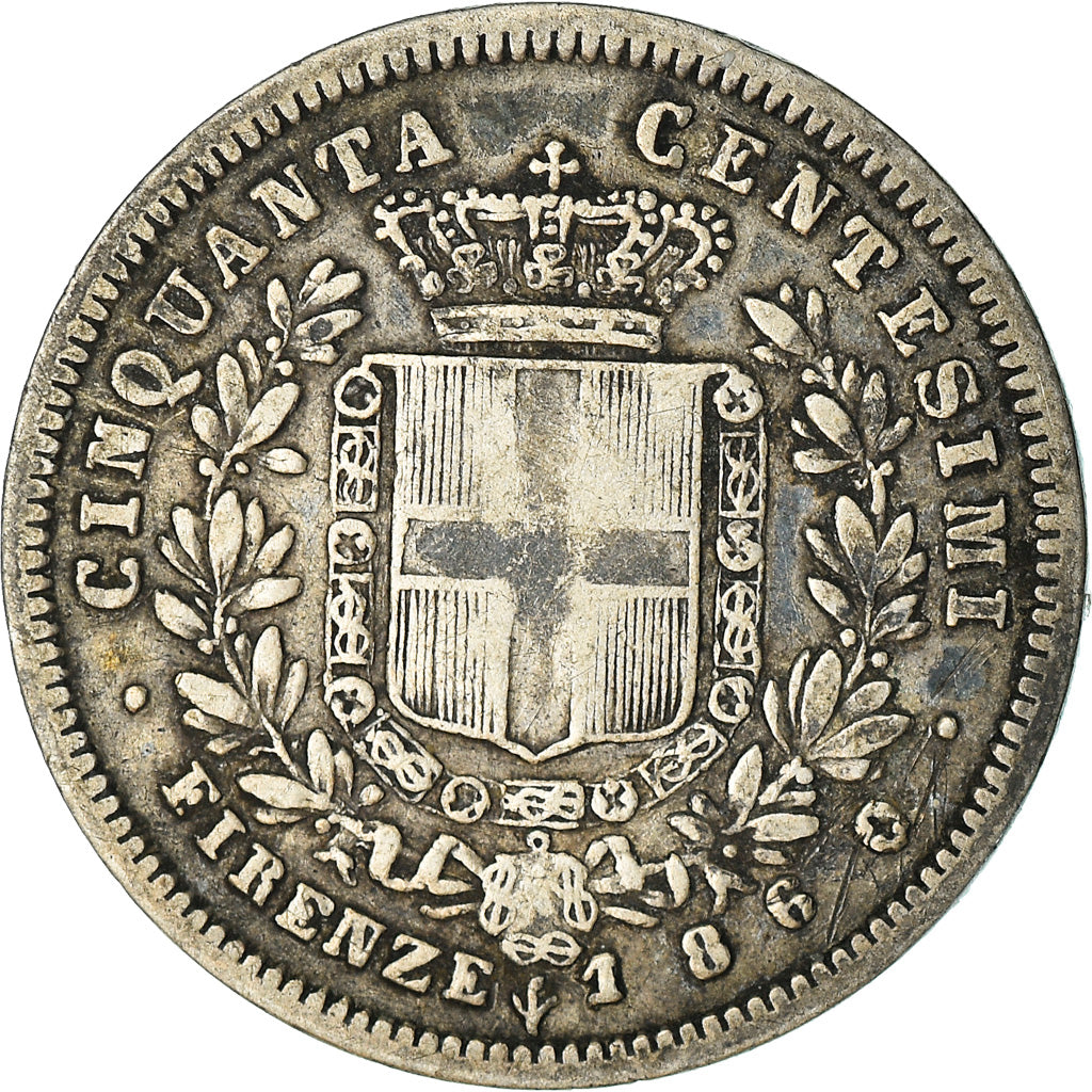 Coin, ITALIAN STATES, EMILIA, Vittorio Emanuele II, 50 Centesimi, 1860