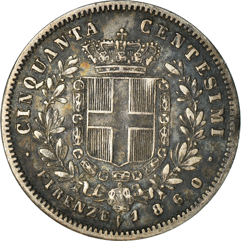 Coin, ITALIAN STATES, EMILIA, Vittorio Emanuele II, 50 Centesimi, 1860