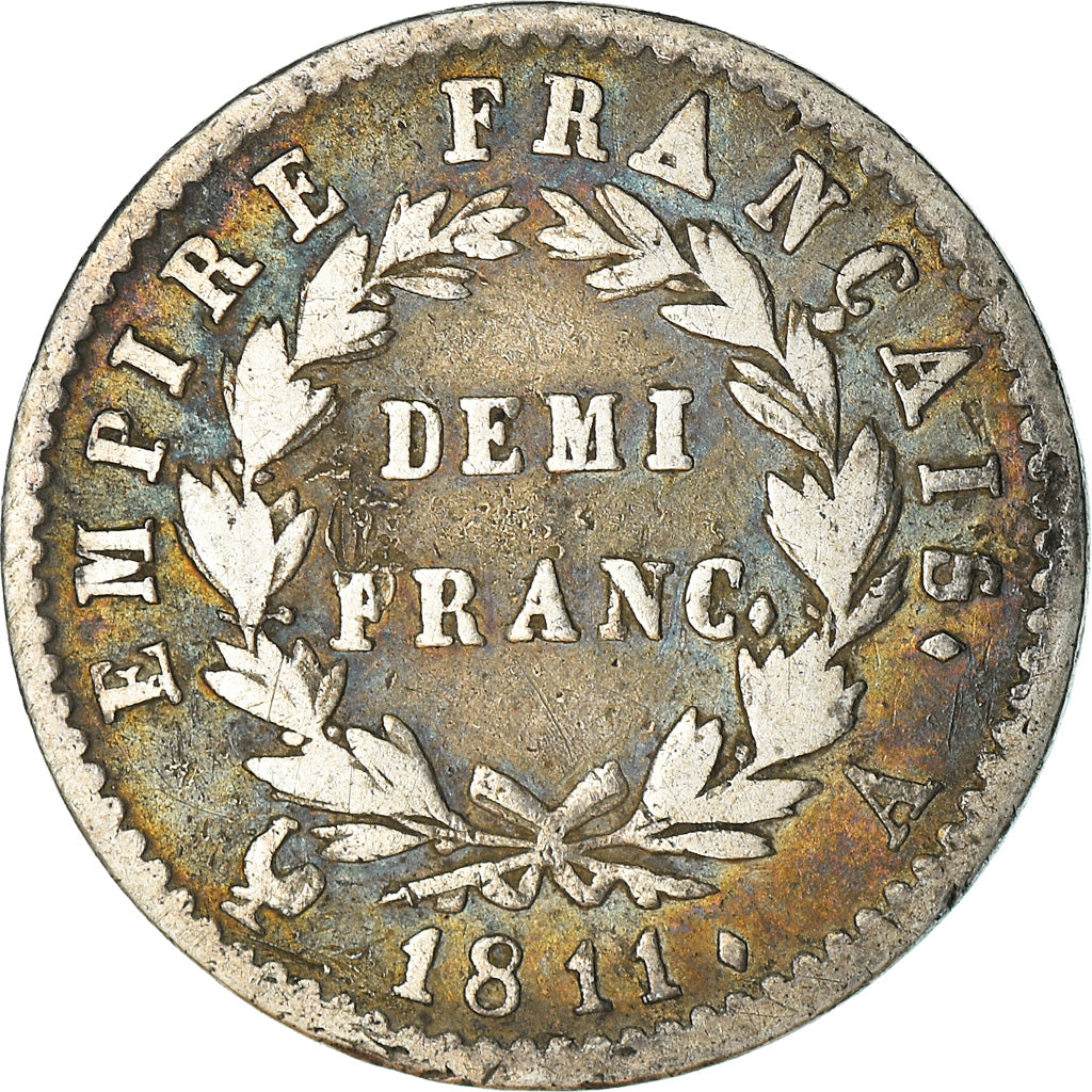 Munten, Frankrijk, Napoléon I, 1/2 Franc, 1811, Paris, ZG+, Zilver, KM:691.1