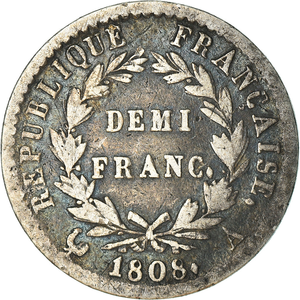 Coin, France, Napoléon I, 1/2 Franc, 1808, Paris, F(12-15), Silver, KM:680.1