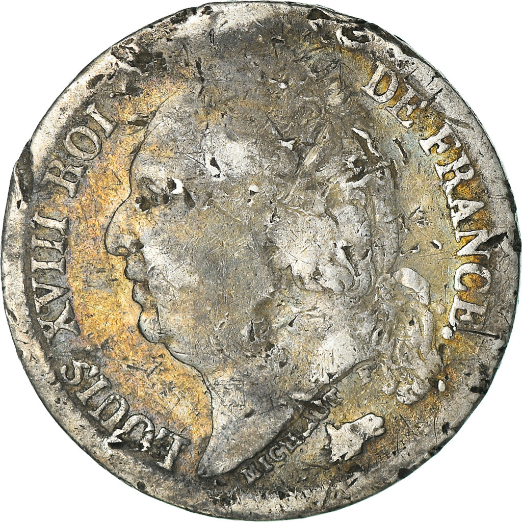 Moeda, França, Louis XVIII, Louis XVIII, 1/2 Franc, 1823, Paris, VG(8-10)