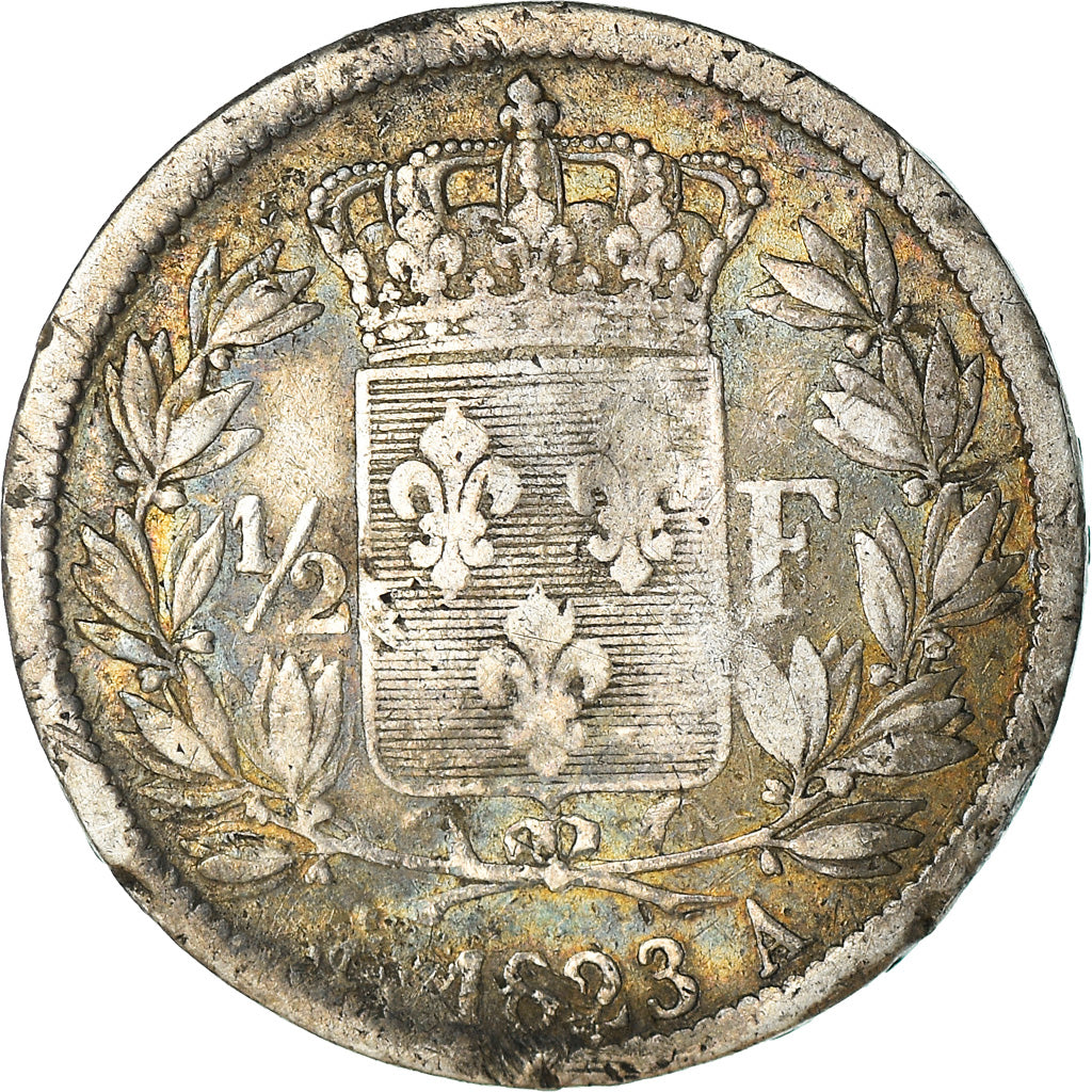 Moeda, França, Louis XVIII, Louis XVIII, 1/2 Franc, 1823, Paris, VG(8-10)