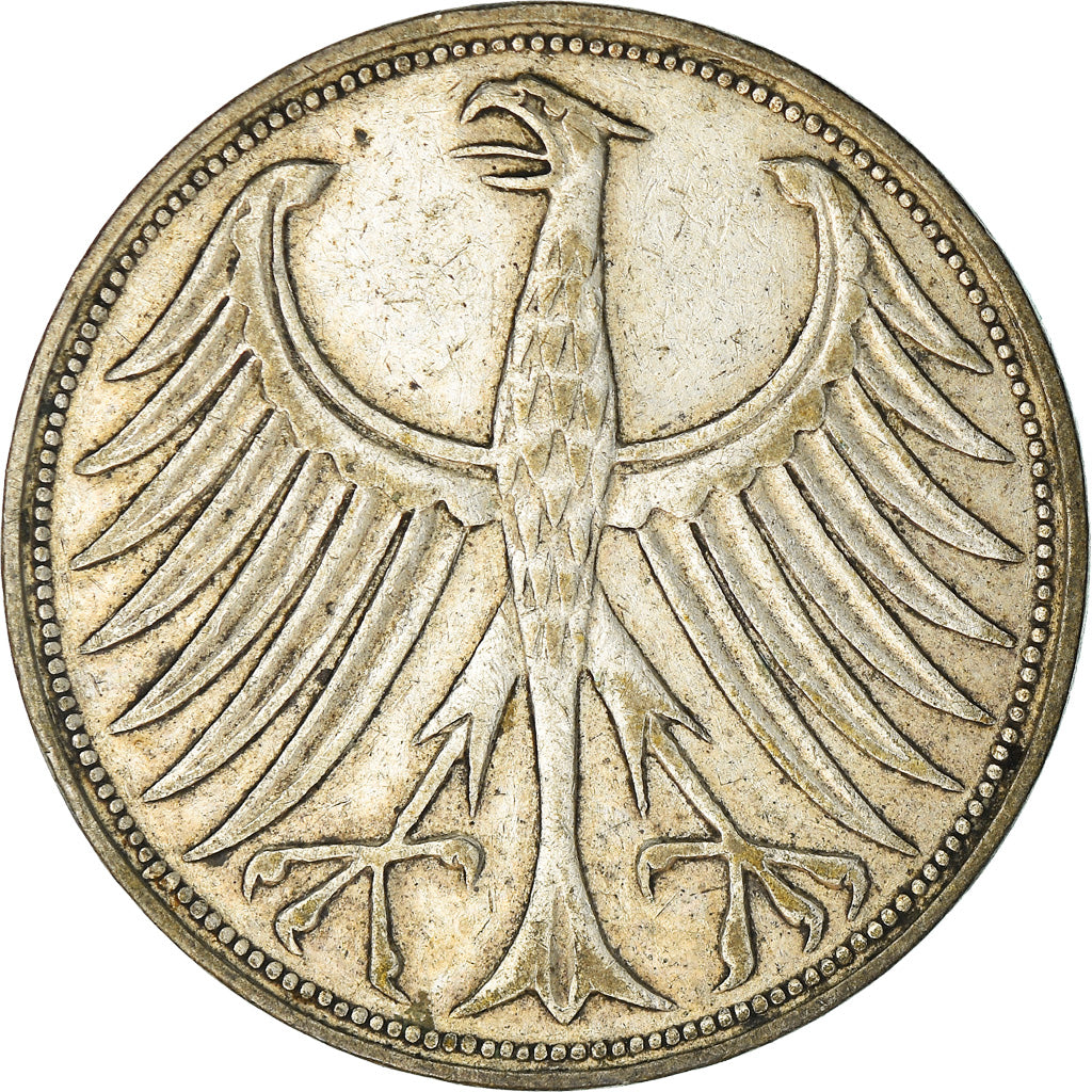 Coin, GERMANY - FEDERAL REPUBLIC, 5 Mark, 1951, Stuttgart, EF(40-45), Silver