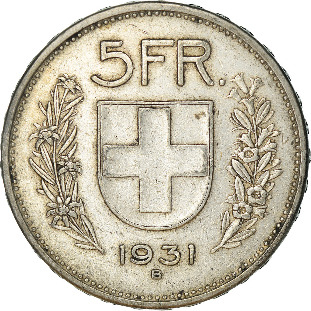 Coin, Switzerland, 5 Francs, 1931, Bern, EF(40-45), Silver, KM:40
