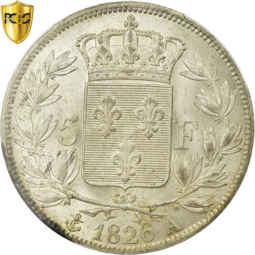 Coin, France, Charles X, 5 Francs, 1826, Paris, PCGS, MS62, MS(60-62), Silver