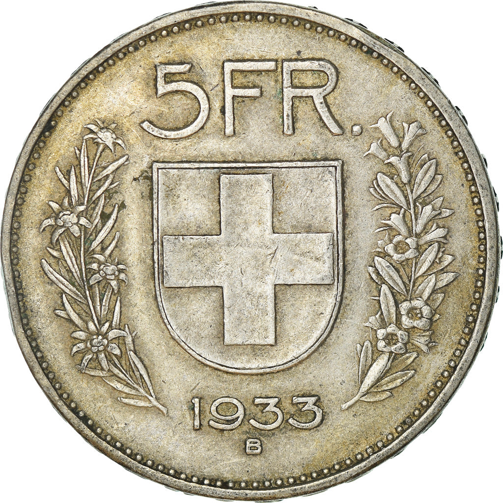 Coin, Switzerland, 5 Francs, 1933, Bern, EF(40-45), Silver, KM:40