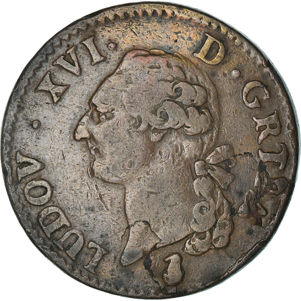 Monnaie, France, Louis XVI, à l'écu, Sol, 1791, Paris, wrong legend GRTIA