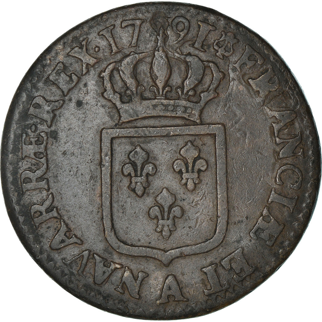 Monnaie, France, Louis XVI, à l'écu, Sol, 1791, Paris, wrong legend GRTIA
