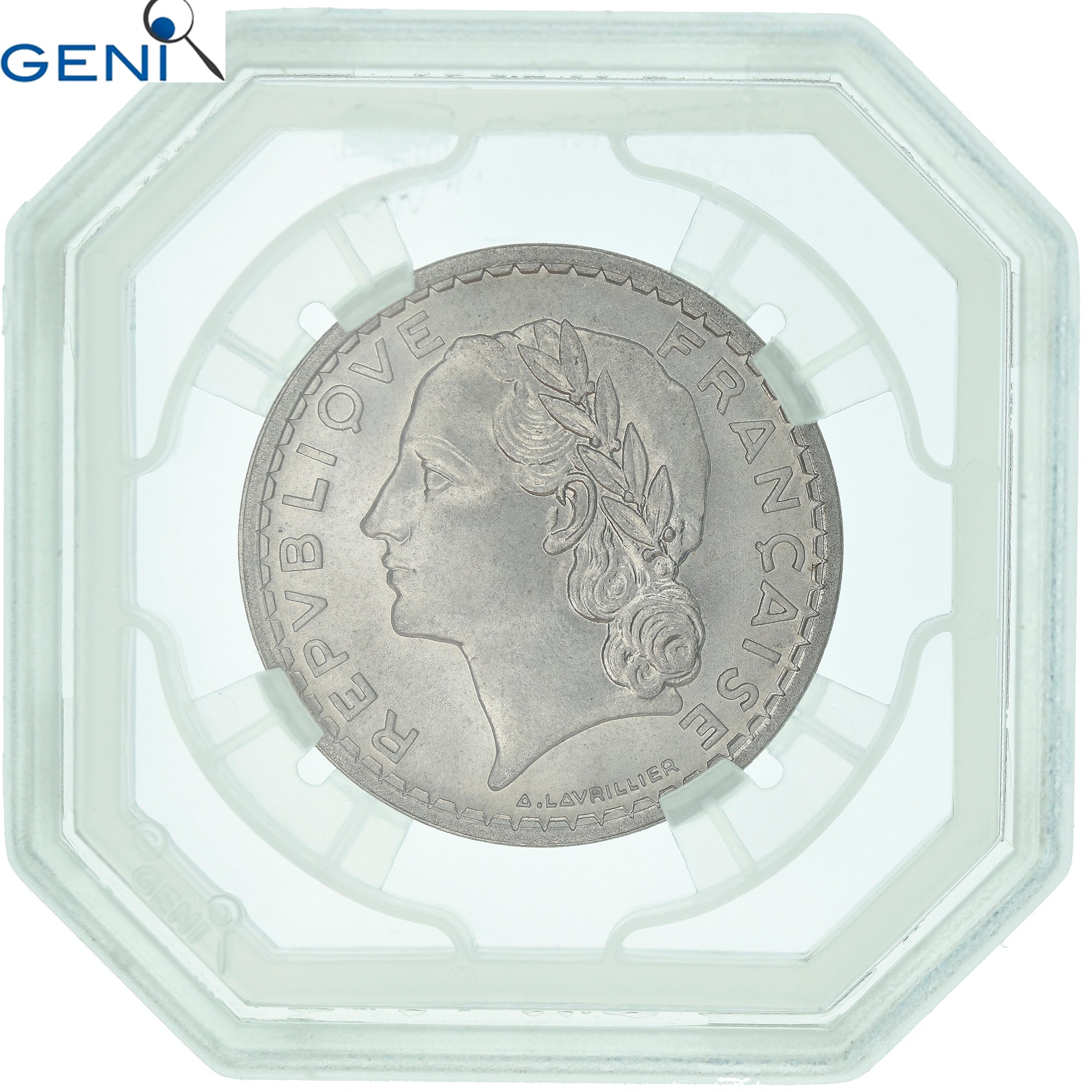 Monnaie, France, Lavrillier, 5 Francs, 1945, Beaumont - Le Roger, GENI, MS65