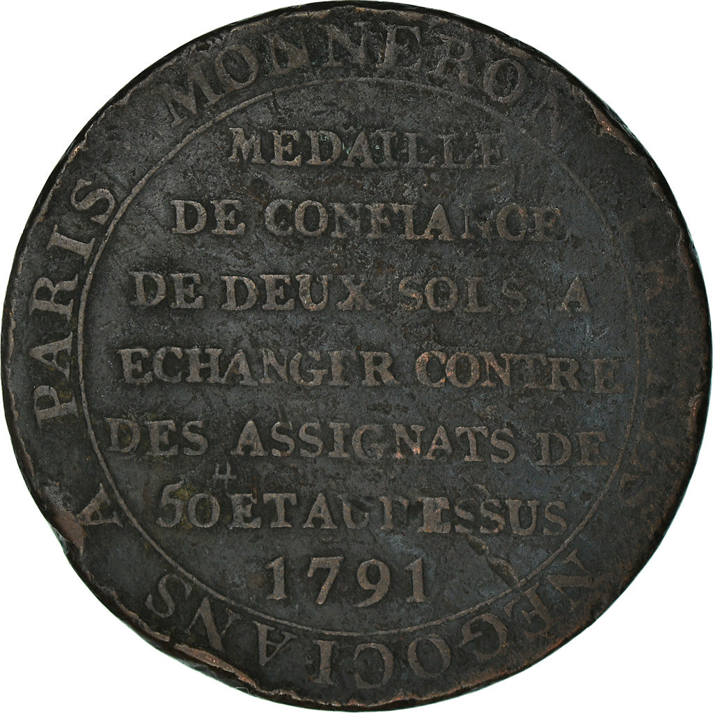 Coin, France, 2 Sols, 1791, Birmingham, Monneron, VF(20-25), Bronze, KM:Tn23