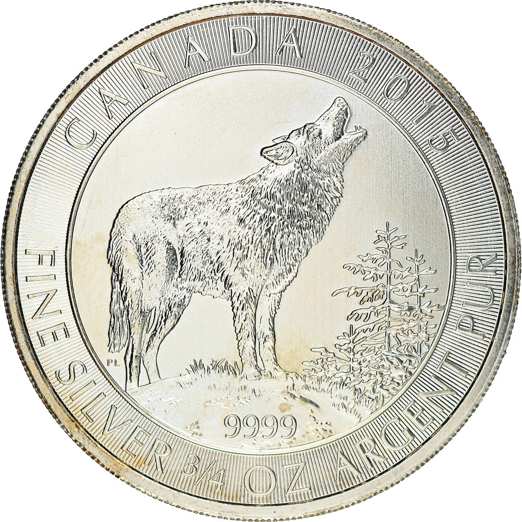 Coin, Canada, Elizabeth II, Wolf howling, 2 Dollars, 2015, Royal Canadian Mint