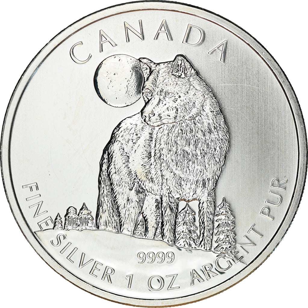Coin, Canada, Elizabeth II, Wolf full moon, 5 Dollars, 2011, Royal Canadian
