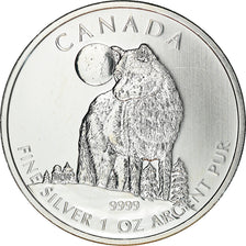 Coin, Canada, Elizabeth II, Wolf full moon, 5 Dollars, 2011, Royal Canadian