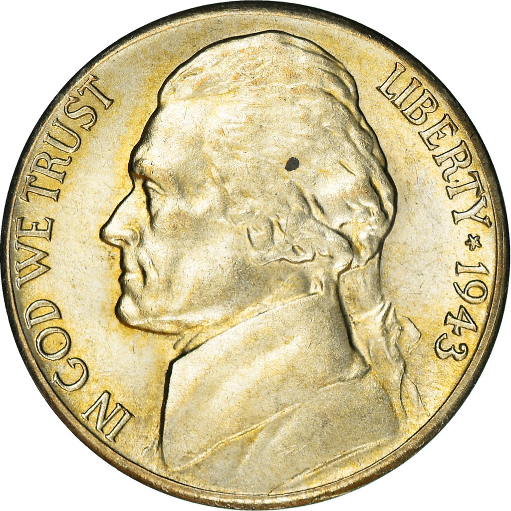 Coin, United States, Jefferson Nickel, 5 Cents, 1943, U.S. Mint, San Francisco