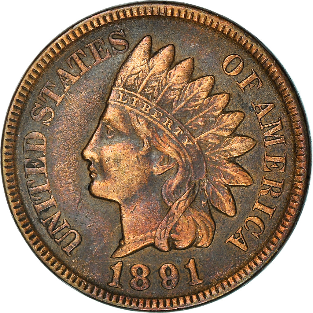 Coin, United States, Indian Head Cent, Cent, 1891, U.S. Mint, Philadelphia