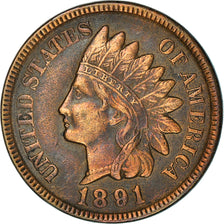 Coin, United States, Indian Head Cent, Cent, 1891, U.S. Mint, Philadelphia
