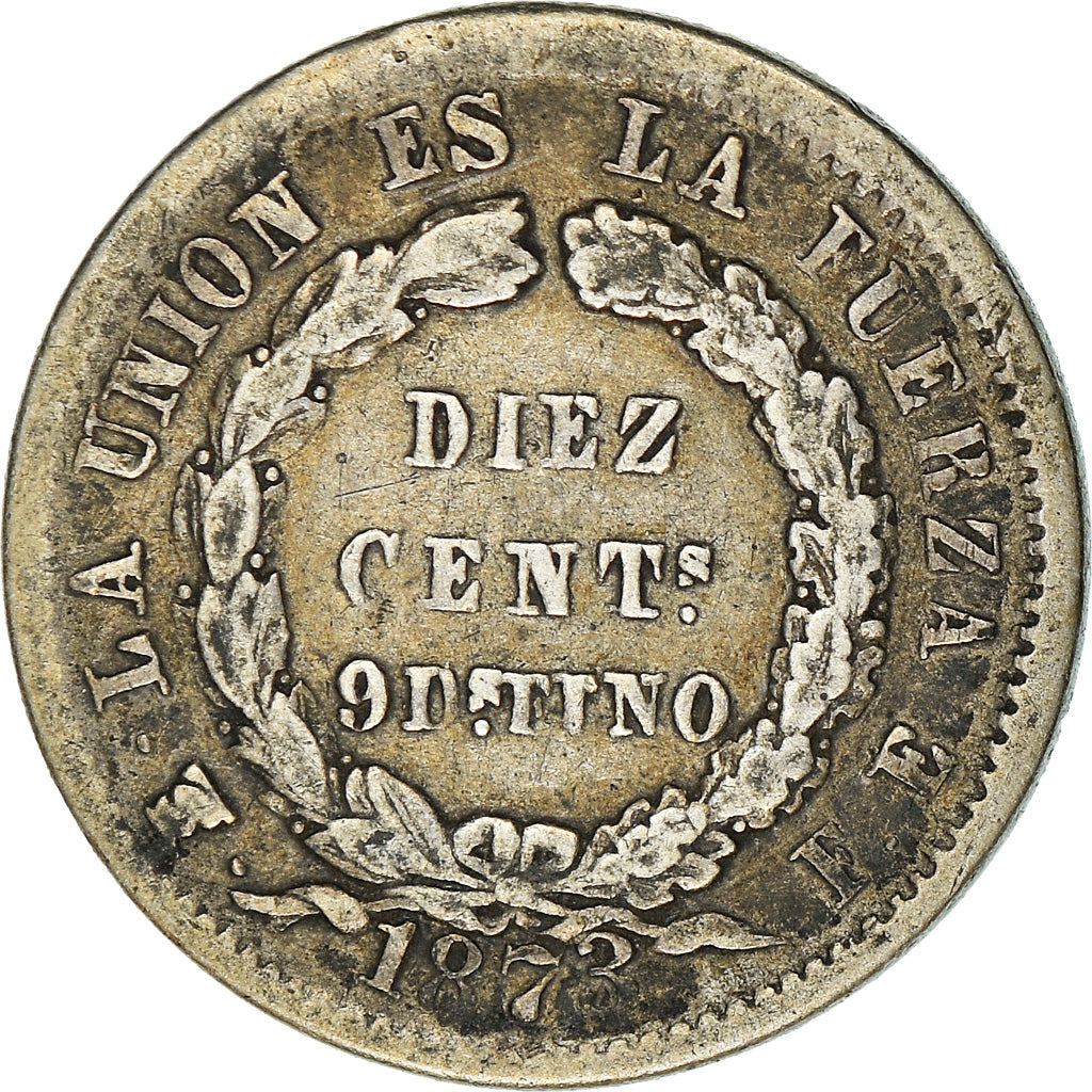 Coin, Bolivia, 10 Centavos, 1873, Potosi, EF(40-45), Silver, KM:158.1
