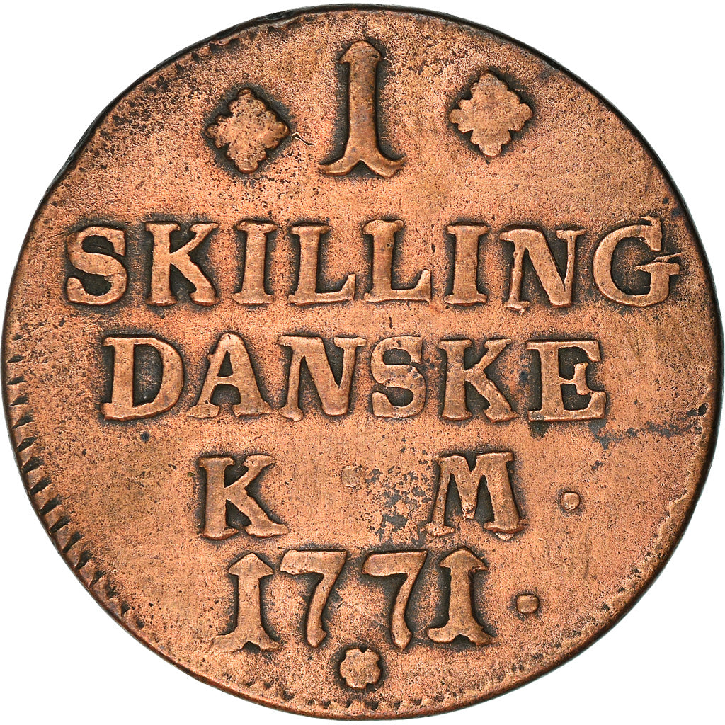 Moneda, Dinamarca, Christian VII, Skilling, 1771, Copenhagen, MBC, Cobre