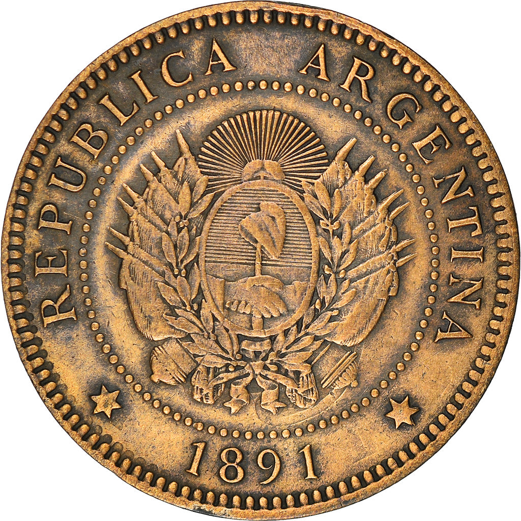 Coin, Argentina, Centavo, 1891, AU(50-53), Bronze, KM:32