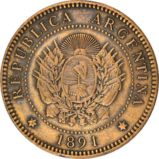 Coin, Argentina, Centavo, 1891, AU(50-53), Bronze, KM:32