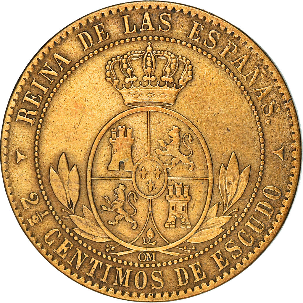 Coin, Spain, Isabel II, 2-1/2 Centimos, 1868, EF(40-45), Copper, KM:634.2