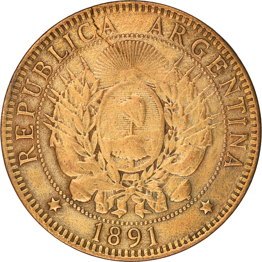 Coin, Argentina, 2 Centavos, 1891, VF(20-25), Bronze, KM:33