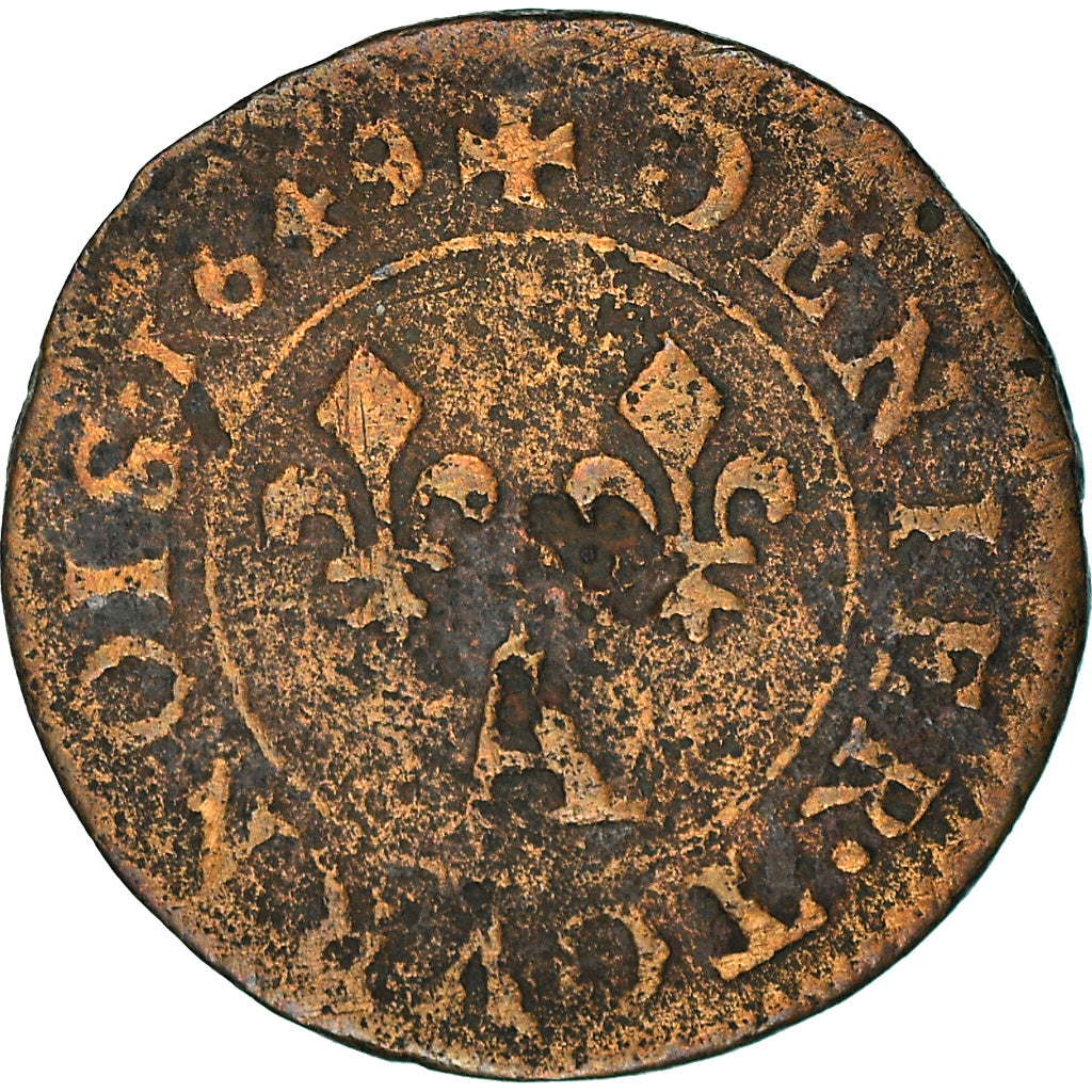Monnaie, France, Louis XIV, Denier Tournois, 1649, Paris, TB+, Cuivre, CGKL:552