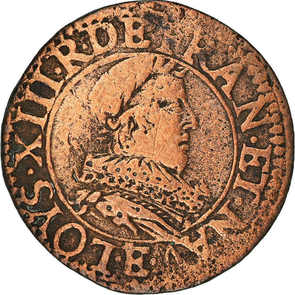 Munten, Frankrijk, Louis XIII, Double tournois, buste juvénile au col fraisé