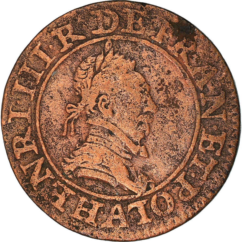 Coin, FRENCH STATES, Henry III, Double Tournois, 1588, Paris, VF(20-25), Copper