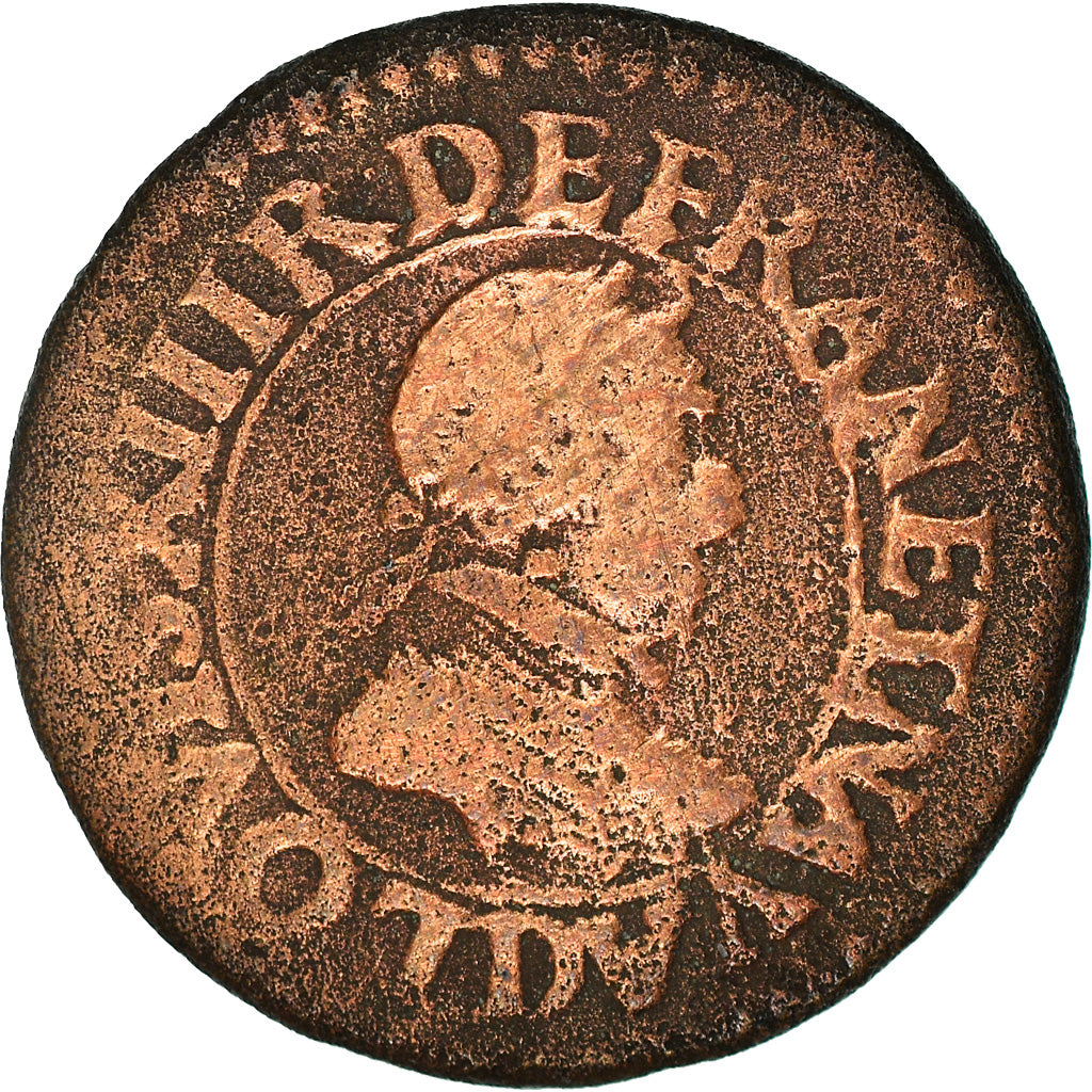 Moneta, Francia, Louis XIII, Double Tournois, 1618, Lyon, « petite effigie »