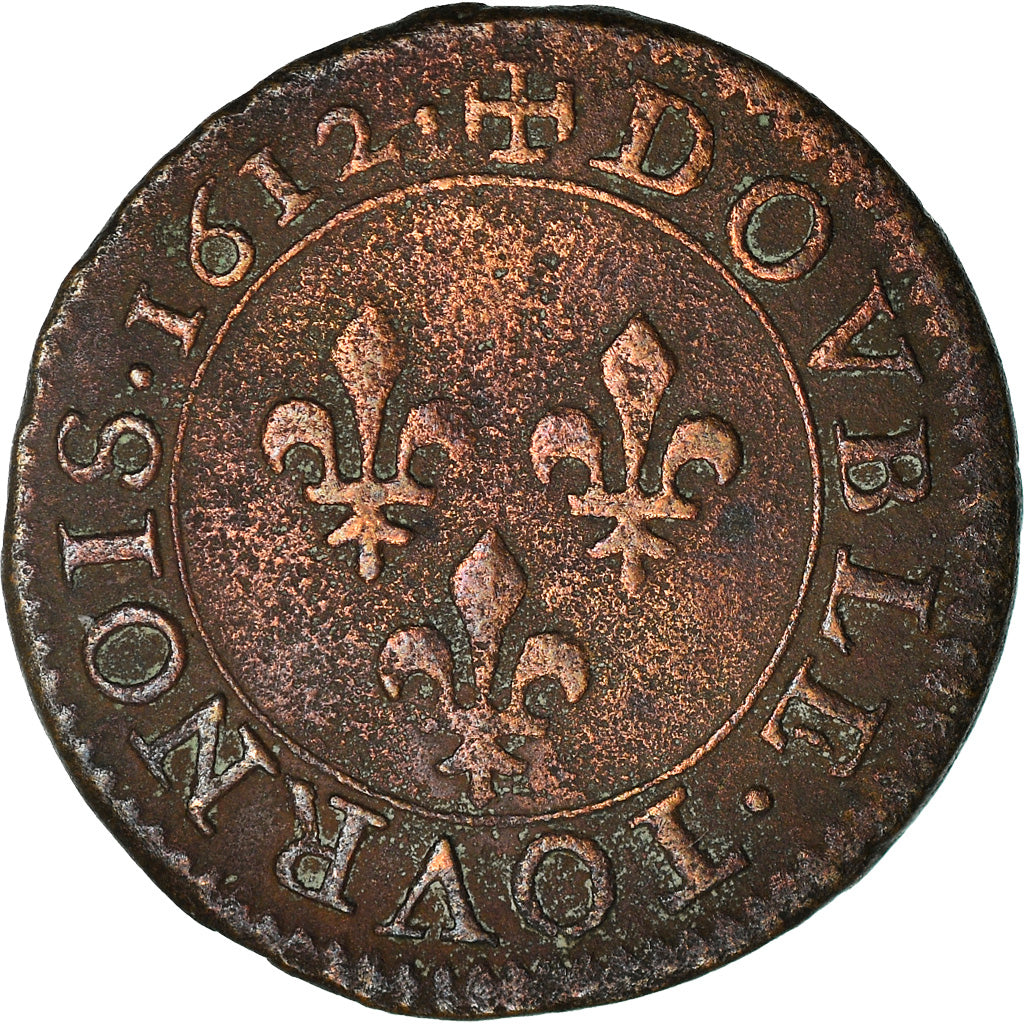 Coin, France, Louis XIII, Double Tournois, 1612, Paris, Moulin du Louvre