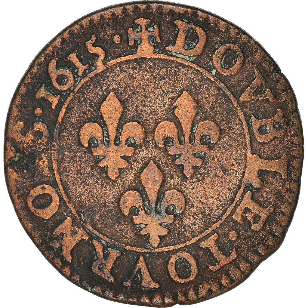 Münze, Frankreich, Louis XIII, Double Tournois, 1615, Paris, Moulin du Louvre