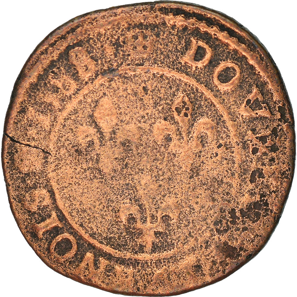 Moneta, Francja, Henry III, Double Tournois, 1588, Saint-Lô, F(12-15), Miedź