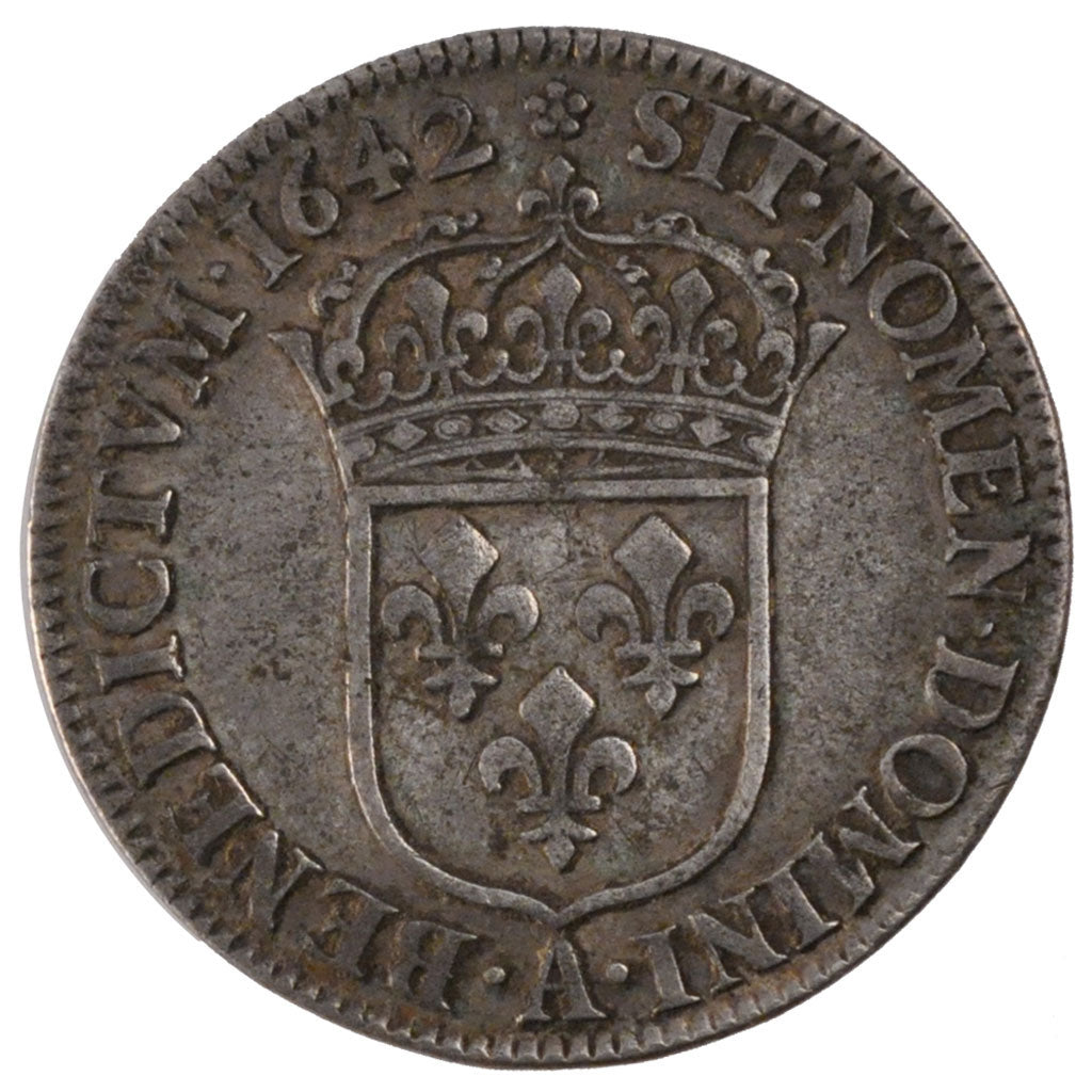 FRANCE, 1/4 Ecu, 1642, Paris, EF(40-45), Silver, Gadoury #48, 6.76
