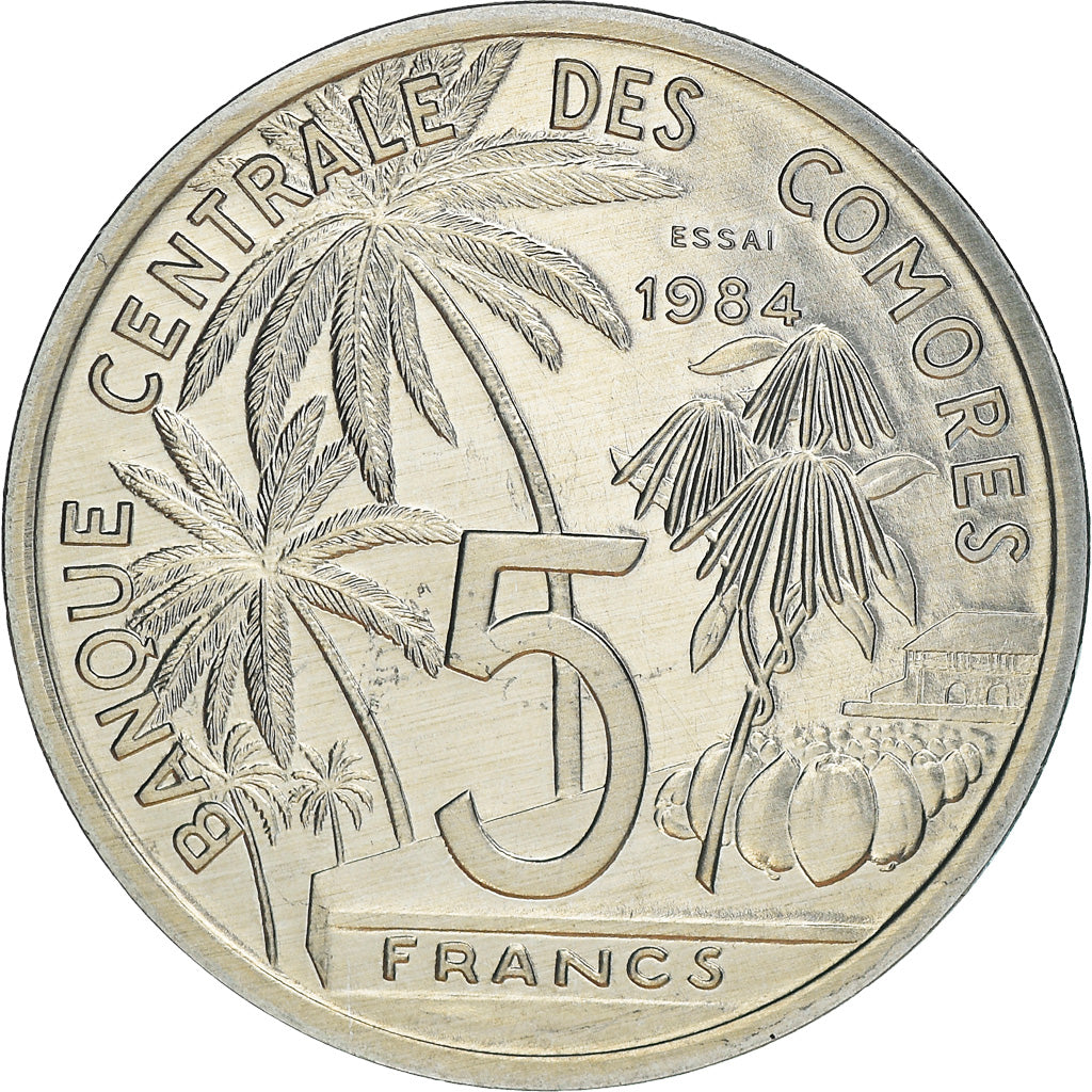 Coin, Comoros, 5 Francs, 1984, Paris, ESSAI, MS(65-70), Aluminium, KM:E9